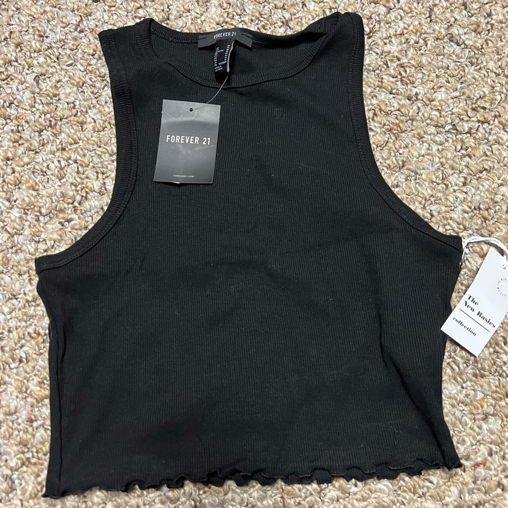 black ruffled cropped tang top